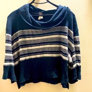 Free People We the Free Knit Sweater Cowl Neck Black White Size S Loose Comfy